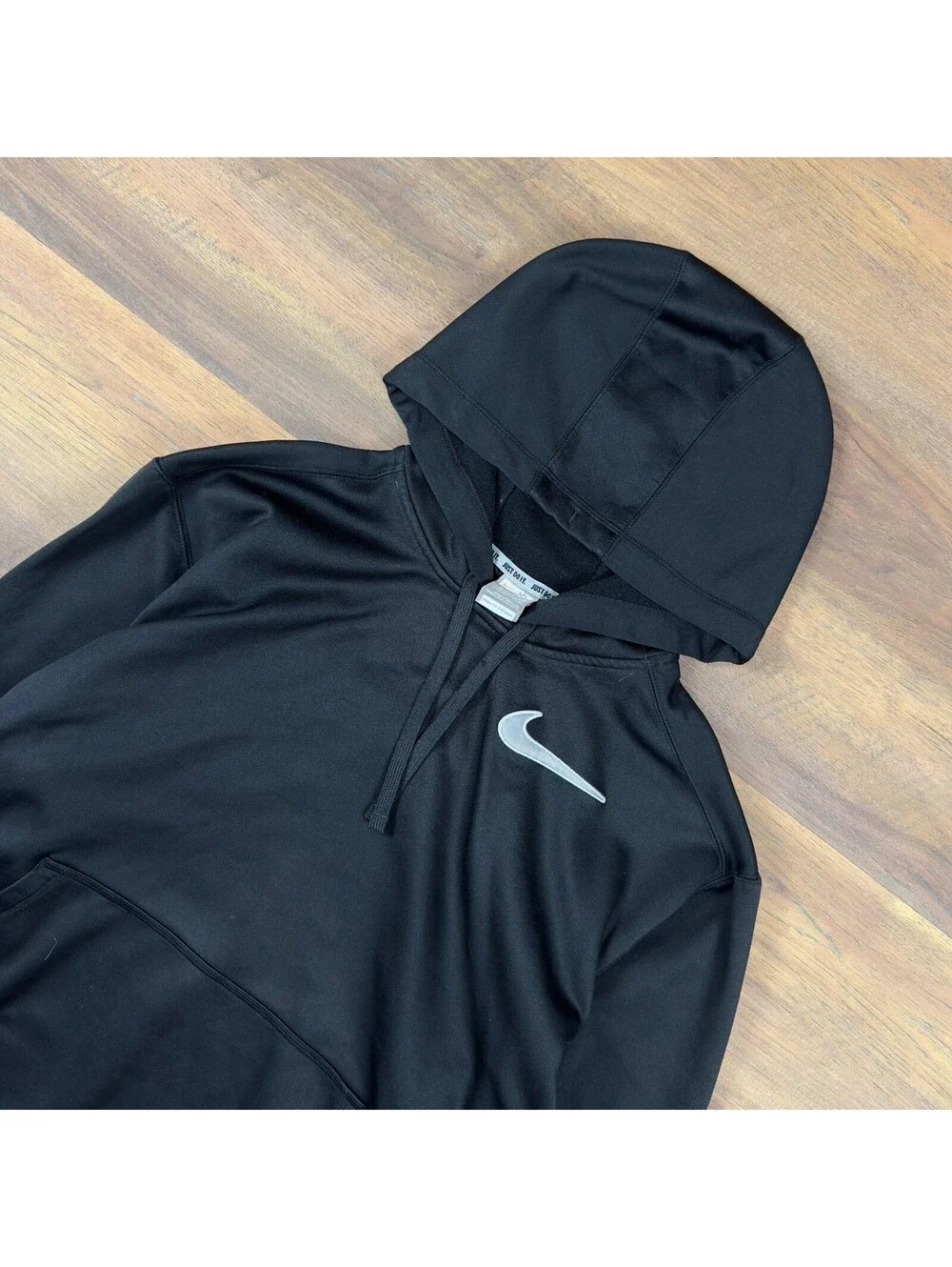 Y2K Nike Therma Fit Hoodie Mens XL Black Silver Tag Swoosh